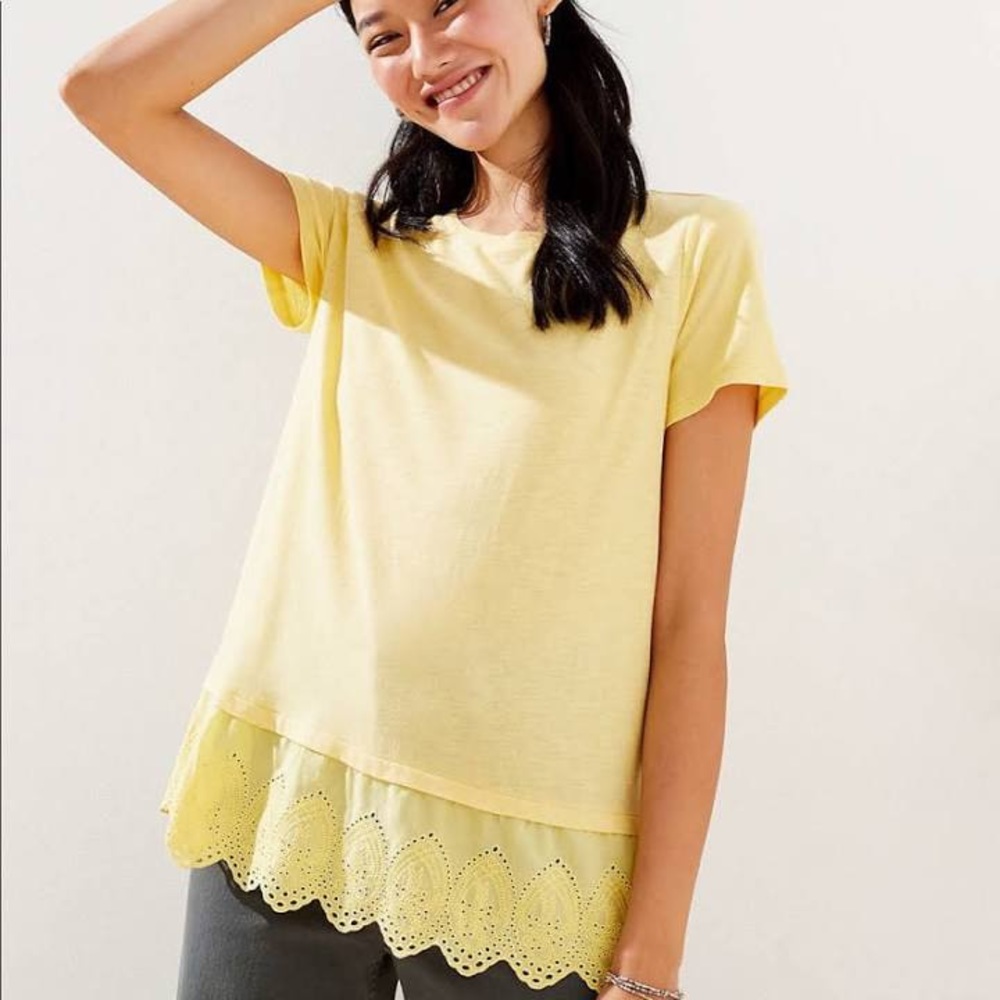 LOFT blue eyelet hem tee XS BRAND NEW